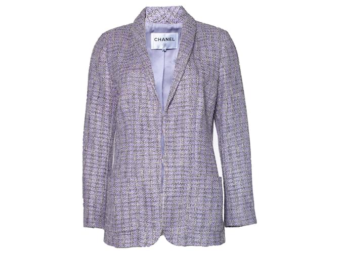 Chanel, Veste en tweed à simple boutonnage lavande Coton Violet  ref.1086979