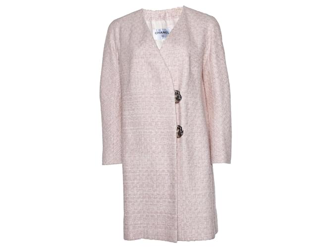 Chanel, Pink tweed lurex coat Silk Polyester  ref.1086980