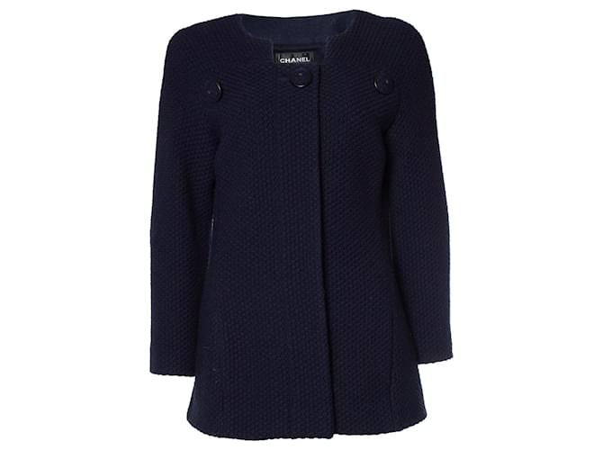 Chanel, abrigo mod de lana azul marino  ref.1086985