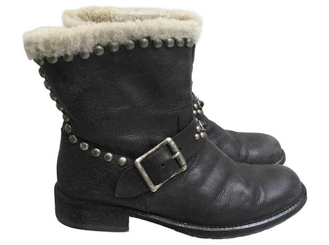 HTC  Ankle boots T.eu 37 leather Black  ref.1087025