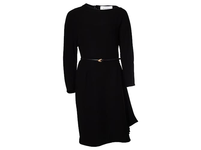 Valentino, robe trapèze noire avec ceinture Soie  ref.1087051