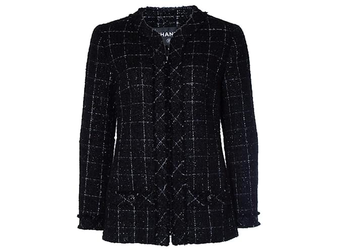 Autre Marque Chanel, jaqueta de tweed preta com xadrez branco Preto Lã  ref.1087059