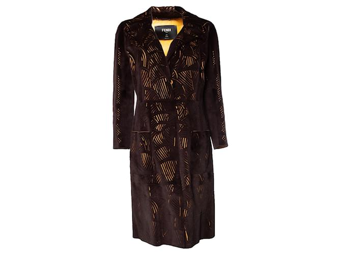 Autre Marque Fendi, Lasercut mink and leather coat Brown Fur  ref.1087061