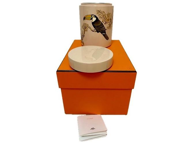 Hermès HERMES Paris Caja de té "Carnets d'Équateur" de madera lacada pintada a mano. Multicolor