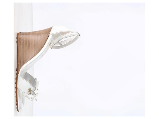 Tod's Bow Detail Wedge Sandals in White Leather  ref.1087092