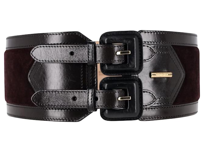 Cinturón con hebilla forrada Burberry en cuero negro  ref.1087094