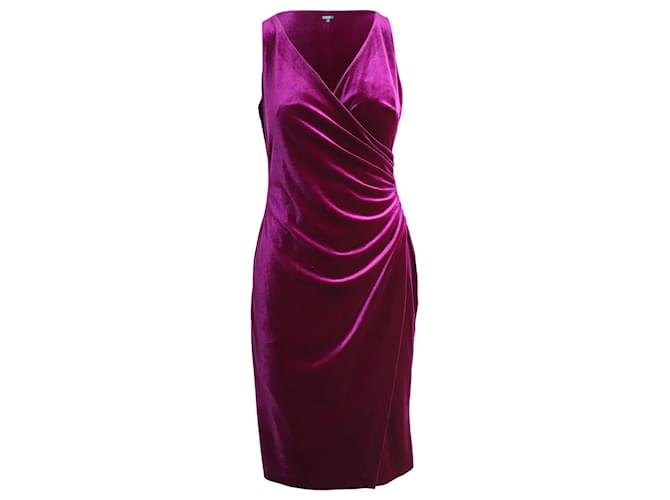 Lauren Ralph Lauren – Ärmelloses Kleid aus Samt mit Rüschen und Wickeleffekt aus violettem Polyester Lila  ref.1087098