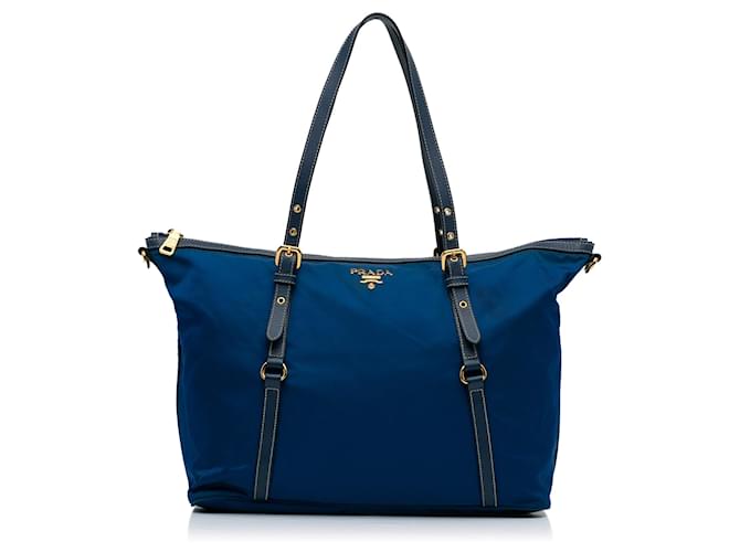 Prada Blue Saffiano Trimmed Tessuto Satchel Leather Pony style calfskin Nylon Cloth ref.1087224 Joli Closet