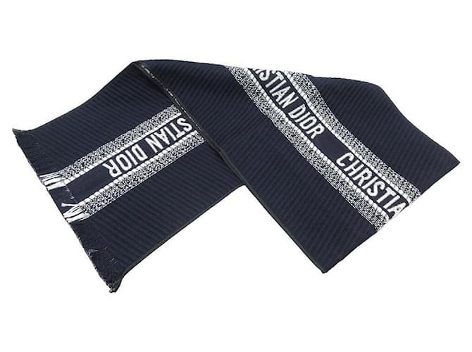 NEW CHRISTIAN DIOR REVERSIBLE SCARF OBLIQUE CANVAS UNIVERSITY WOOL SCARF Navy blue  ref.1087479