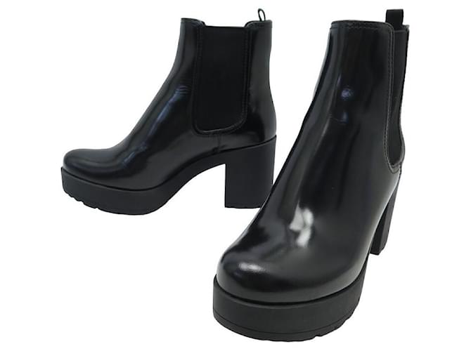 NEW PRADA CALZATURE DONNA ANKLE BOOTS 1T873H LEATHER 38.5 Item 39 FR ANKLE BOOTS Black  ref.1087499