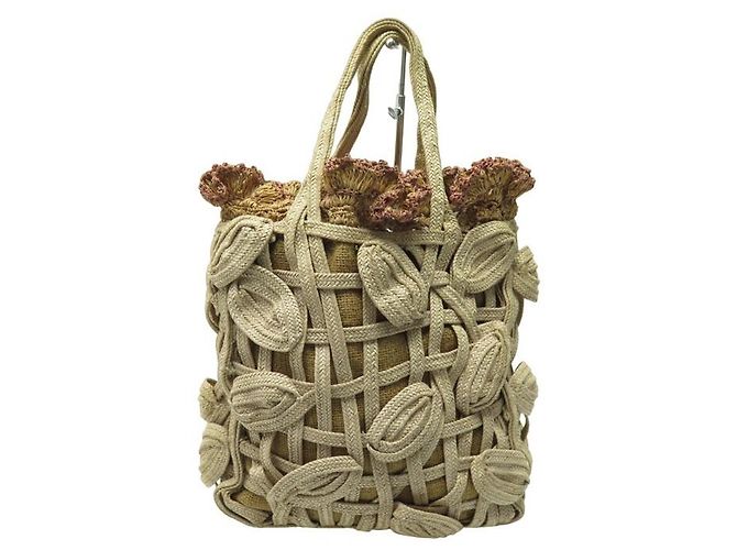 NOVA BOLSA JAMIN PUECH EM MACRAME RAPHIA BOLSA DE MÃO TOTE Bege