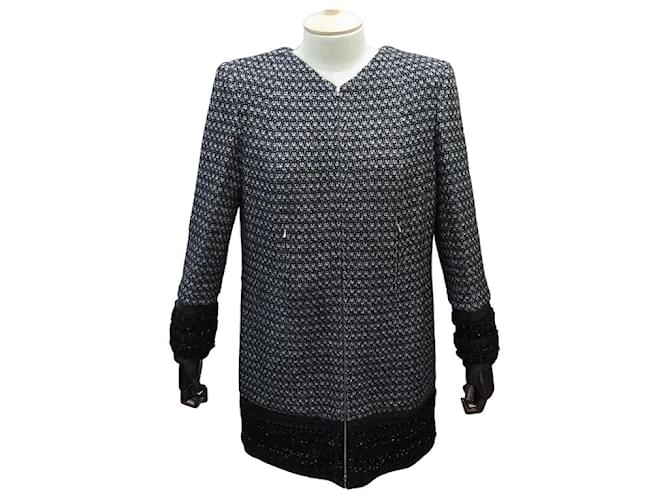 NUOVO CAPPOTTO CHANEL GIACCA LUNGA IN TWEED CON ZIP 40 CAPPOTTO GIACCA LUNGA M  ref.1087535