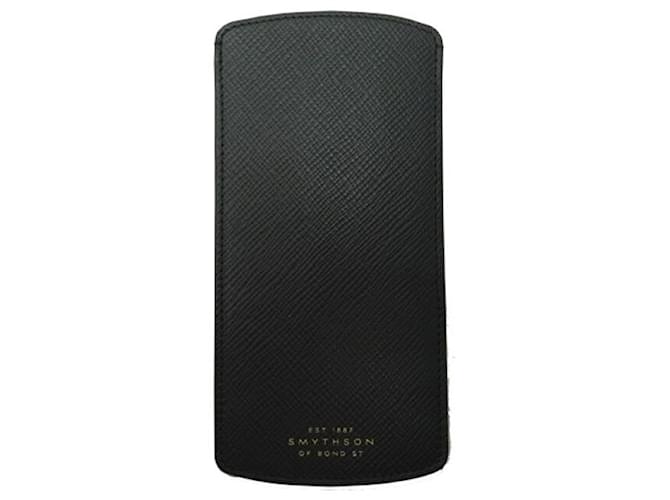 NEUF ETUI A LUNETTES SMYTHSON 1200950 CUIR PANAMA NOIR LEATHER GLASSES CASE  ref.1087536