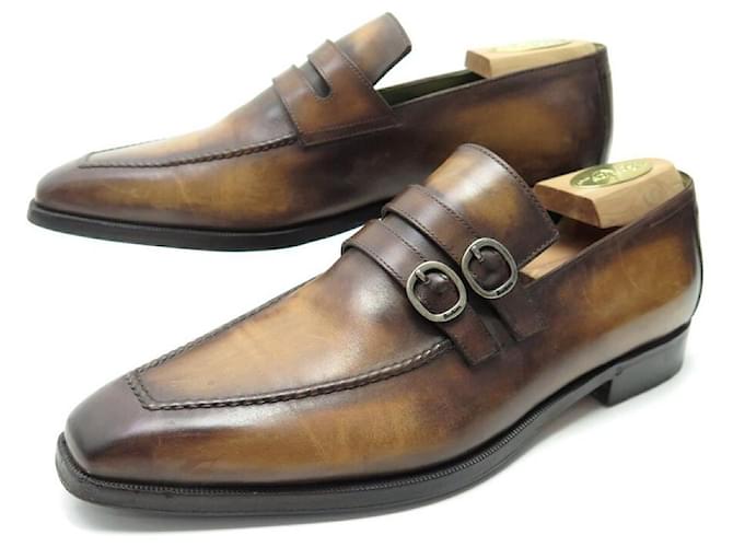 NEW BERLUTI SHOES ANDY DEMESURE BI BUCKLE MOCCASINS 8.5 42.5 SHOES Brown Leather  ref.1087555