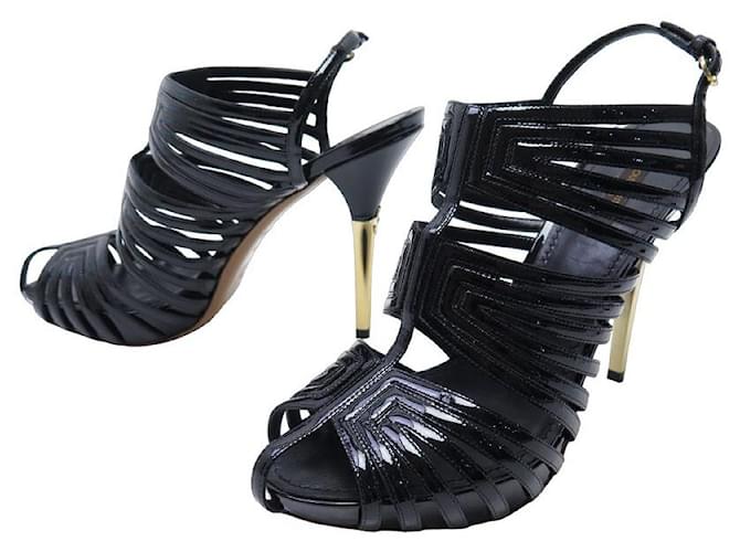 NEW LOUIS VUITTON MARBELLA SHOES 38.5 BLACK PATENT LEATHER SANDALS SHOES  ref.1087580