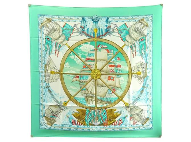 Hermès NEW HERMES SCARF VIVE LE VENT BOURTHOUMIEUX CARRE 90 SILK NEW SILK SCARF Green  ref.1087594