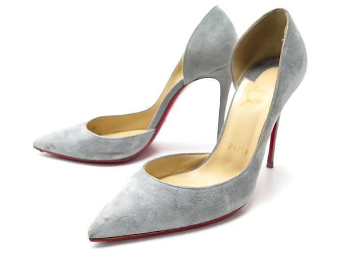 CHRISTIAN LOUBOUTIN PIGALLE FOLLIES SHOES 37.5 GRAY PUMPS SHOES Grey Suede  ref.1087625