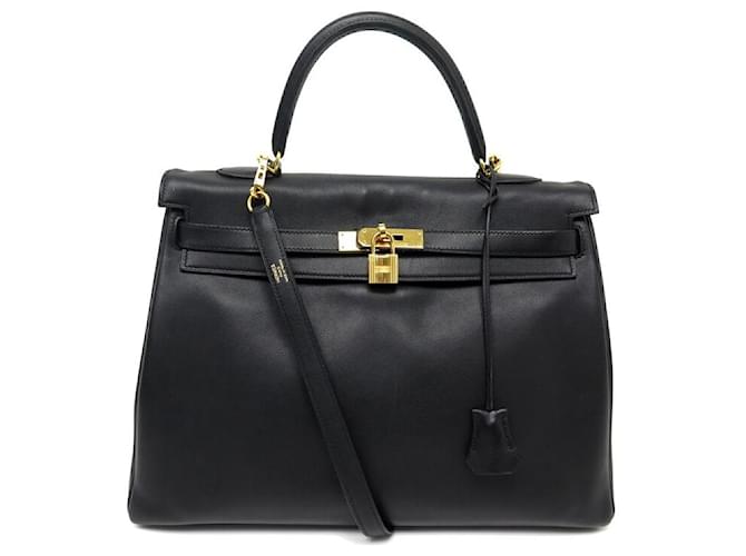 Hermès SAC A MAIN HERMES KELLY II RETOURNE 35 EN CUIR VEAU SWIFT BANDOULIERE BOITE BAG Noir  ref.1087678