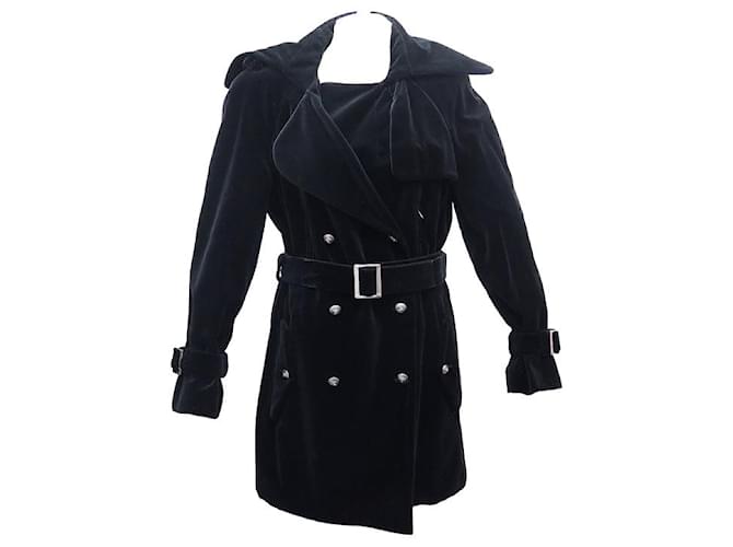 NOVO TRENCH COAT CHANEL VELUDO P339903 eu 42 CASACO DE VELUDO PRETO PRETO  ref.1087681