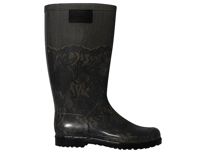 Valentino Garavani Valentino Lace-Printed Rain Boots in Black  Rubber  ref.1087706