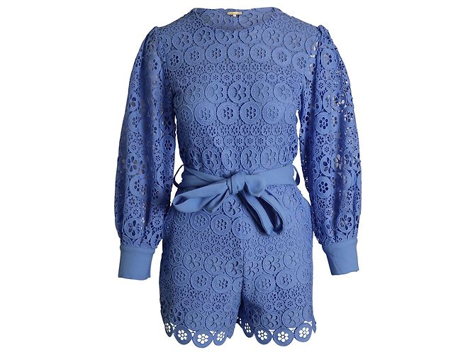Maje Spitzenstrampler mit Gürtel aus blauem Polyester