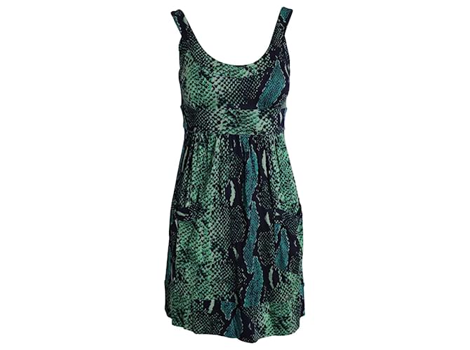 Diane Von Furstenberg Ärmelloses Minikleid mit Schlangenmuster aus grüner Seide  ref.1087724