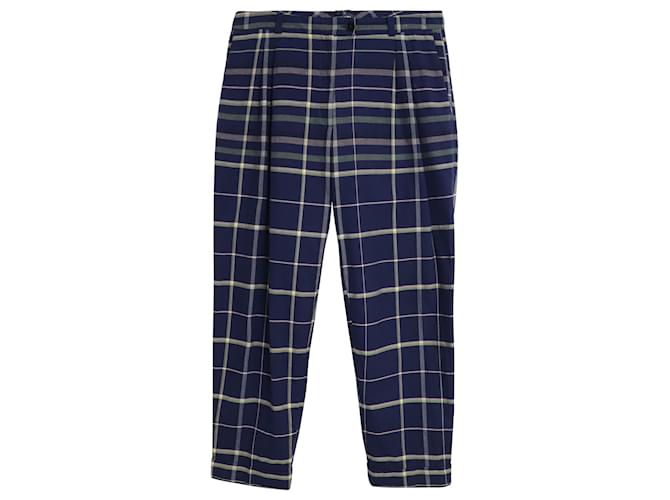 Autre Marque Stine Goya Checked Trousers in Navy Blue Cotton  ref.1087734
