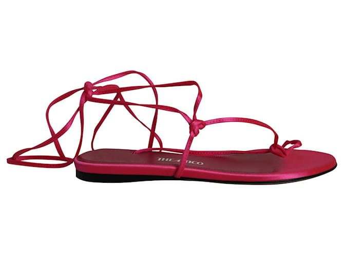 The Attico Kika Lace Up Thong Sandals in Pink Satin   ref.1087736