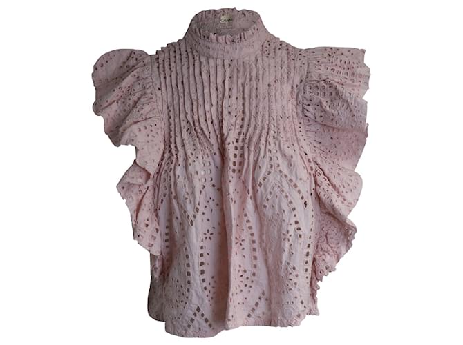 Blusa con bordado inglés Ganni de algodón rosa  ref.1087739