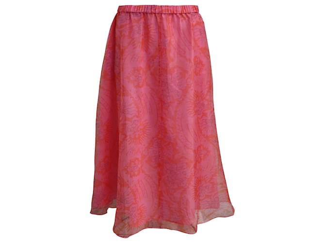 Staud Floral Midi Skirt in Pink Polyester  ref.1087740