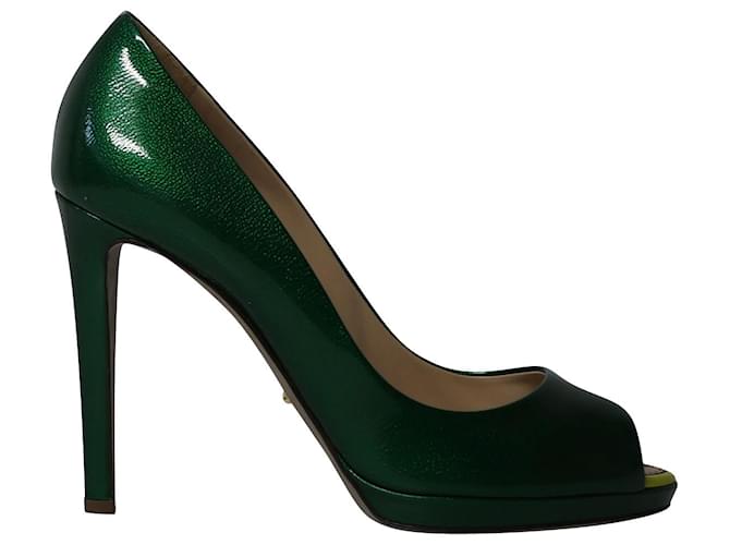 Sergio Rossi Peep Toe Pumps in Green Patent Leather  ref.1087744