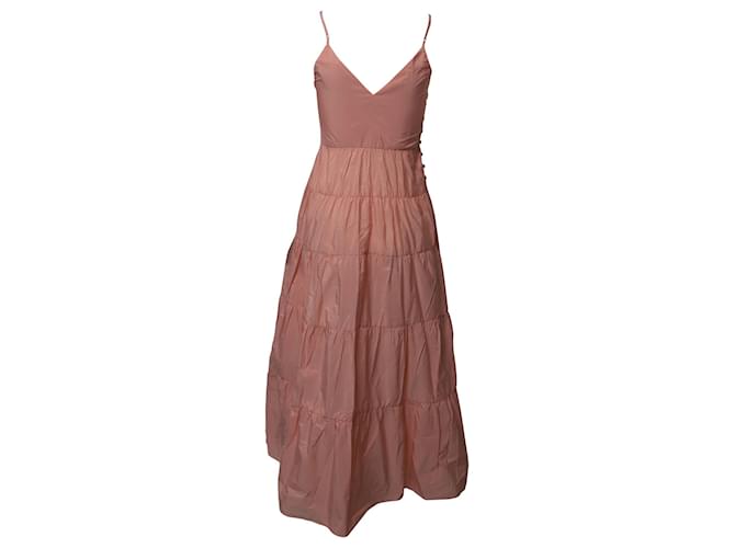 Maje Tiered Strappy Sleeveless Maxi Dress in Peach Taffeta Polyester Pink  ref.1087747