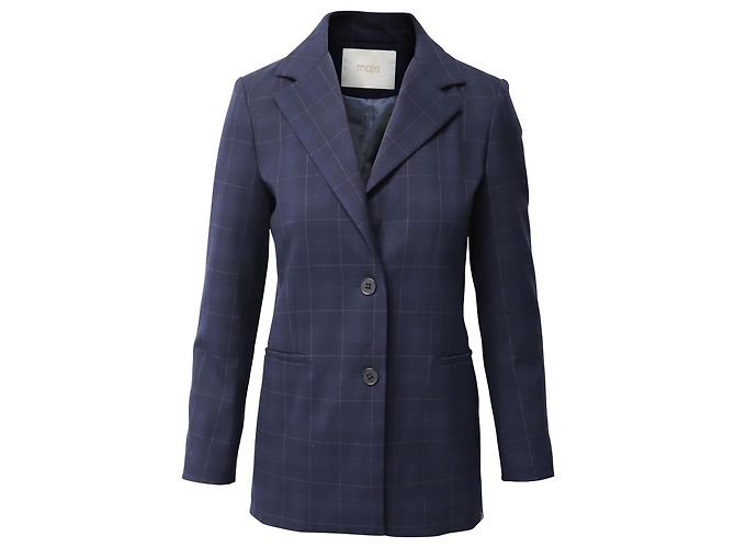 Maje Plaid Blazer Jacket in Navy Blue Polyester