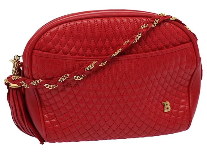BALLY Quilted Chain Shoulder Bag Leather Red Auth am5028  ref.1088148