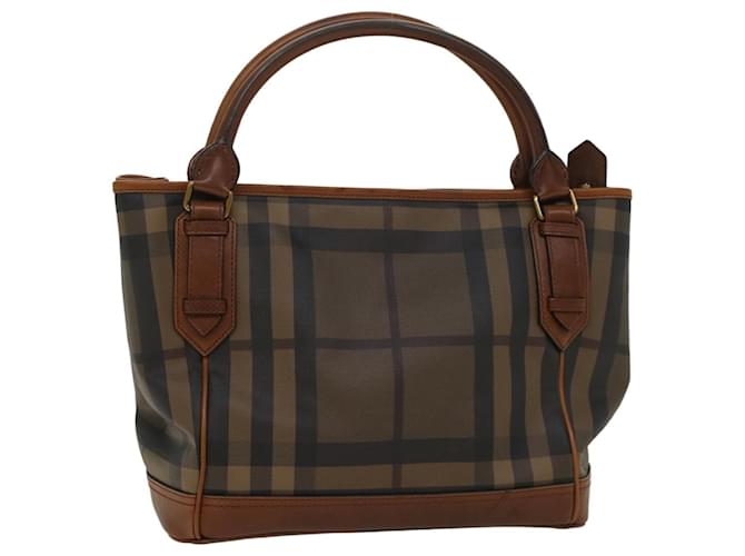 BURBERRY Nova Check Blue Label Shoulder Bag PVC Leather Brown Auth 54109  ref.1088163