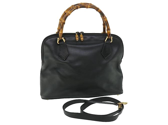 GUCCI Bamboo Hand Bag Leather 2way Black 000 1186 0289 Auth bs8639  ref.1088164