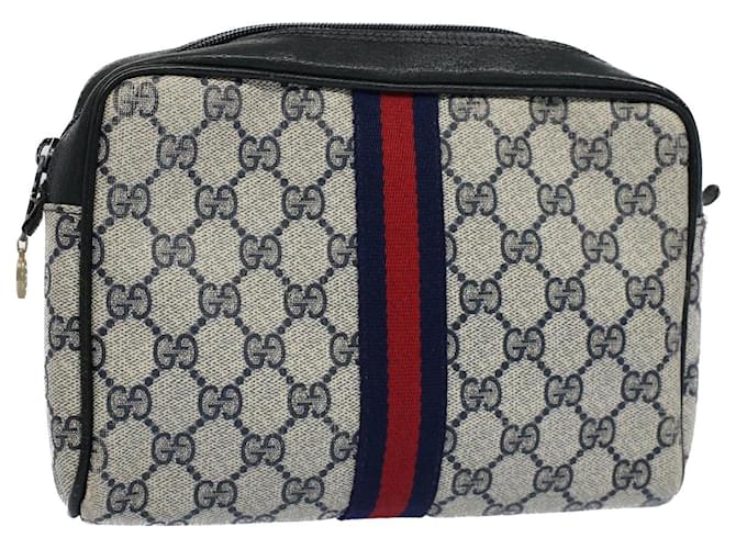 GUCCI GG Canvas Sherry Line Clutch Bag Gray Red Navy 010 378 auth 54723 Grey Navy blue  ref.1088185