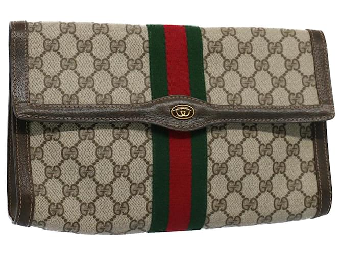 GUCCI GG Canvas Web Sherry Line Clutch Bag Beige Red 41 014 3087 30 Auth ep1883  ref.1088227