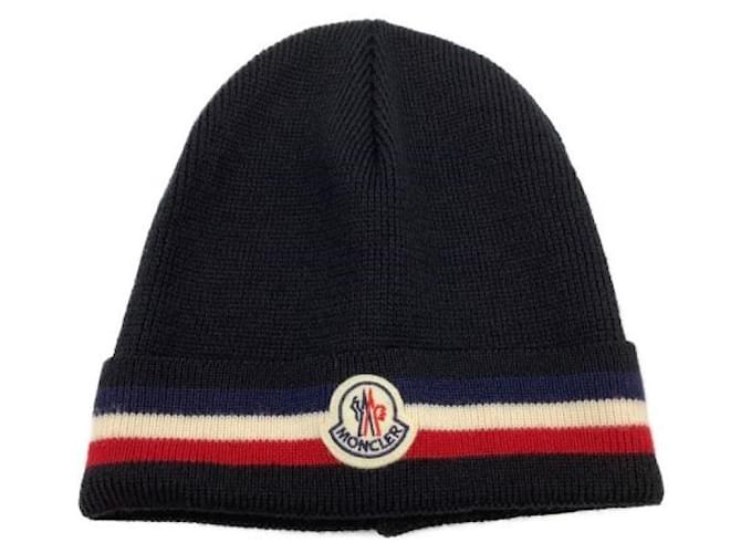 ***MONCLER (MONCLER)  bonnet tricoté Laine Noir  ref.1088426