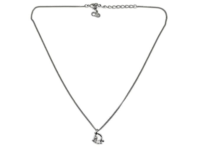 Collar Dior Christian Dior en metal plateado con perla Plata  ref.1088638