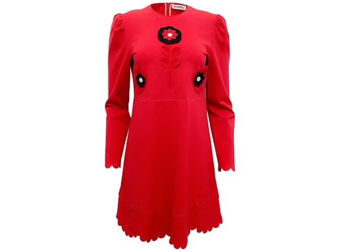 Autre Marque Vivetta Red / Black Floral Applique Dress Viscose  ref.1088693