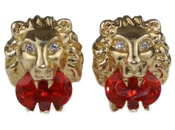 Gucci Tête de Lion Cristaux Diamants 18Boucles d'oreilles en or jaune K Doré  ref.1088711