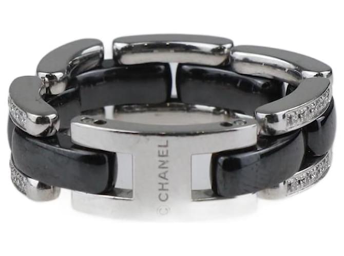 Chanel Ultra 18Anel de cerâmica preta com diamantes em ouro branco K Preto Cerâmico  ref.1088714