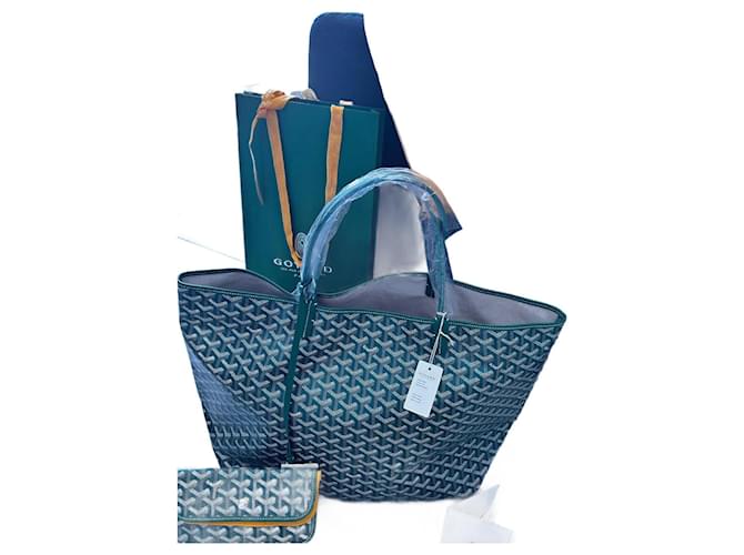 Saint Louis goyard tote bag large model Light green Dark green Leather Cloth  ref.1088728