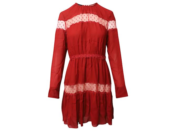 Langärmliges Kleid mit Spitzenbesatz von Giambattista Valli aus roter Viskose Zellulosefaser  ref.1088763