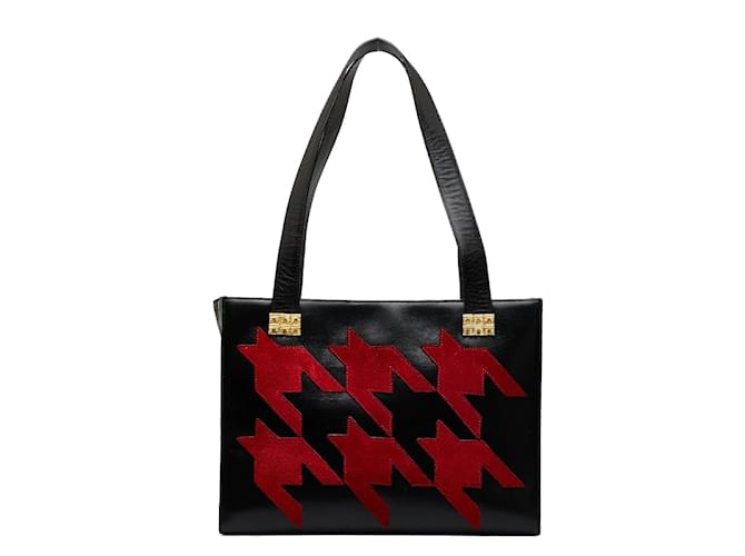 Céline Celine Celine Houndstooth Leder Handtasche Leder Handtasche in sehr gutem Schwarz  ref.1088830