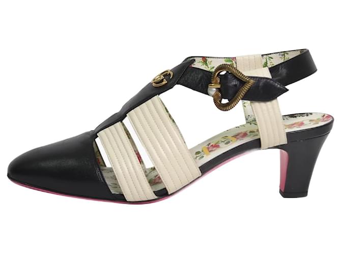 Gucci Sandálias pretas de salto baixo e biqueira fechada - tamanho UE 41 Preto Couro  ref.1088855