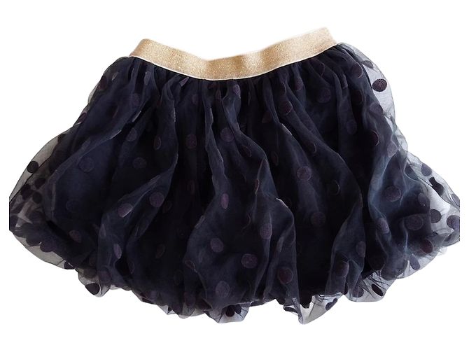 Saia de tule Petit Bateau preta com bolinhas e cinto dourado Preto