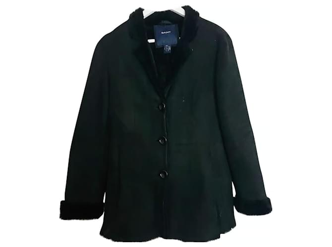 Autre Marque leather trim coat Black Fur Deerskin  ref.1088898