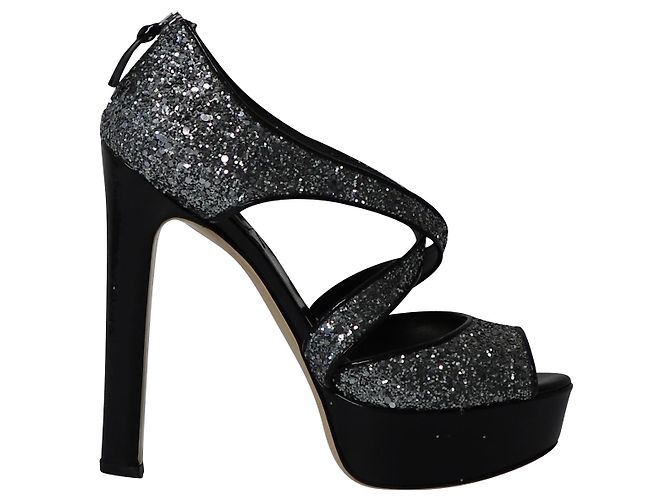 Miu Miu Platform Heels in Silver Glitter Silvery Metallic